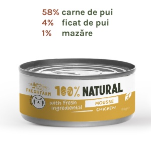 Fresh Farm Mousse pate with chicken - Hrana umeda completa tip pateu cu pui pentru pisici adulte, 85 gr