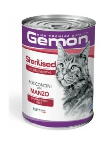 Gemon Pouches-Chunkies Sterilised Beef 415gr -Hrana umeda completa cu vita pentru pisici sterilizate