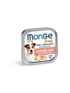 Monge Super Premium Pate&Chunkies Salmon&Pear 100gr - Hrana umeda tip pateu cu somon si pere pentru caini adulti