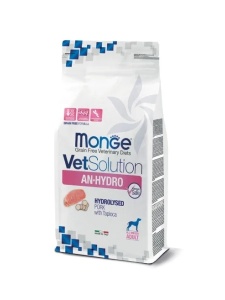 Monge VetSolution An·Hydro Canine – hrana dietetica completa pentru caini, formulata pentru reducerea intoleranțelor la ingrediente și nutrienți.