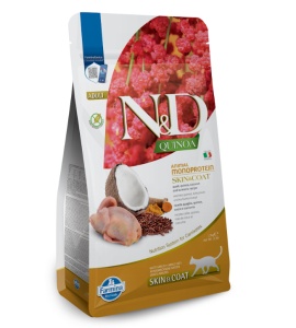 N&D Quinoa Skin & Coat – Hrana uscata cu prepelita pentru pisici cu sensibilitati dermatologice, 1.5kg