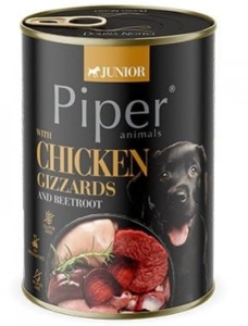 Piper Junior – Hrana umeda completa cu pipote de pui, sfecla rosie si orez brun pentru catei in crestere, 400g
