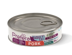 Prefera MPD Adult- Hrana umeda cu porc pentru pisici adulte, 85gr