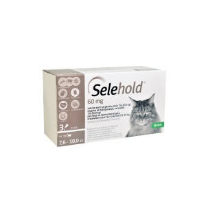 Selehold pisici spot-on 60mg - Antiparazitar extern si intern pentru psici (7.6-10 kg), 3 Pipete