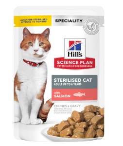 SP FELINE ADULT STERILISED SALMON - Hrana umeda cu somon pentru pisici sterilizate, 12 Plicuri x 85g