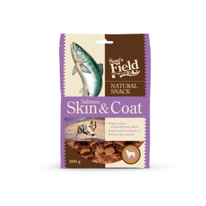200 g Snack functional semi-umed Sam's Field Natural Snack Salmon Skin & Coat pentru sustinerea pielii si blanii la caini