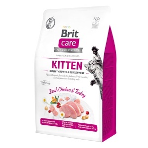 Brit Care GF Cat Kitten Healthy Growth and Development - Hrana uscata cu pui si curcan pentru pui de pisica si femele gestatante/lactante, 400g