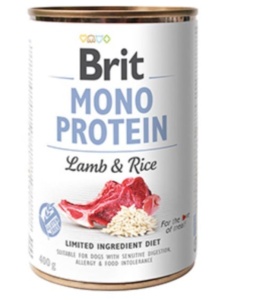 Brit Mono Protein Lamb & Rice - Hrana umeda pentru caini cu miel si orez brun, 400 g