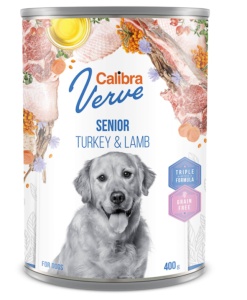 Calibra Dog Verve GF Senior Turkey & Lamb - Hrana umeda cu curcan si miel pentru caini seniori, fara cereale, 400 g
