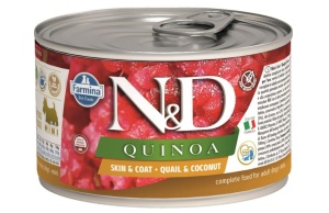 Farmina N&D Quinoa Skin & Coat Mini Quail & Coconut 140gr – Hrana umeda dietetica completa pentru caini adulti de talie mica