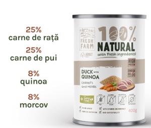Fresh Farm Coarse pate with duck, quinoa, carrots and herbs - Hrana umeda super-premium cu rata pentru caini adulti