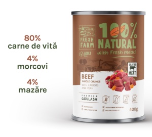 Fresh Farm Goulash with beef, carrots and peas - Hrana umeda completacu vita pentru caini adulti, 400 gr