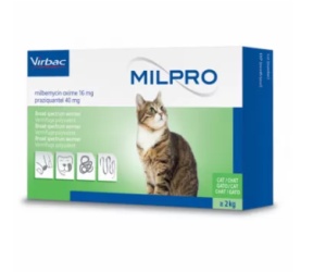 Milpro 16/40mg- Antiparazitar intern cu spectru larg pentru pisici 4 comprimate
