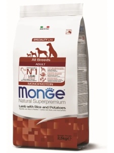 Monge Super Premium Adult Lamb, Rice & Potatoes - Hrana uscata superpremium cu Miel si Orez pentru caini adulti