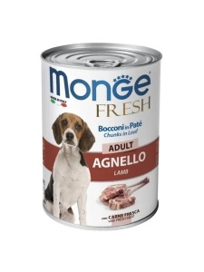 Monge Super Premium Chunks in Loaf Adult Lamb 400gr - Hrana umeda completa cu miel pentru caini adulti Descriere produs