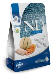 N&D Ocean Cod, Crevete, Dovleac & Pepene Galben – Hrana uscata cu cod si crevete pentru pui de pisica - Img 1
