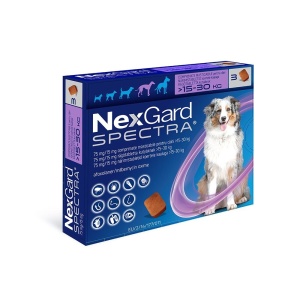 NexGard Spectra 15-30 kg- Pastile antiparazitare purici, capuse și viermi, 3 comprimate
