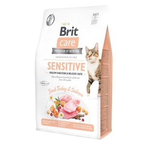 Brit Care GF Cat Sensitive Healthy Digestion and Delicate Taste - Hrana uscata fara cereale cu curcan si somon pentru digestie sensibila - Img 1
