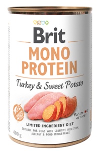 Brit Mono Protein Turkey & Sweet Potato - Hrana umeda monoproteica cu curcan si cartof dulce pentru caini adulti, 400 g
