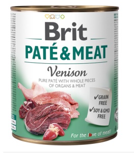 Brit Pate and Meat Venison - Hrana umeda completa cu carne de vanat pentru caini adulti, 800 g