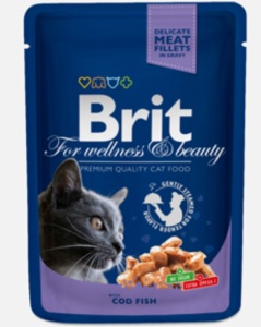 Brit Premium Cat plic cu carne de cod - Hrana umeda pentru pisici cu peste, plic 100 g