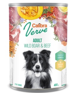 Calibra Dog Verve GF Adult Wild Boar & Beef - Hrana umeda cu mistret si vita pentru caini adulti, 400 g