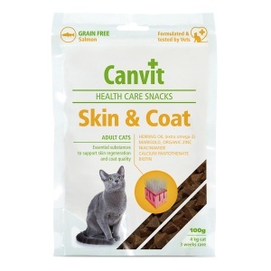 Canvit Health Care Snack Skin and Coat – gustare functionala pentru piele si blana pentru pisici, 100 g