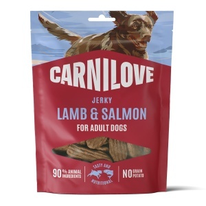 Carnilove Dog Jerky Lamb & Salmon – Recompense delicioase din carne uscata de miel și somon pentru caini, 100 g