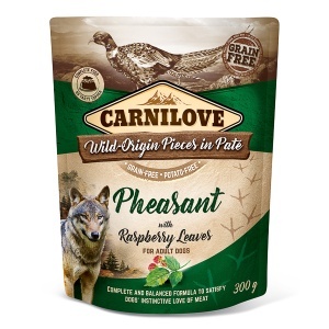 Carnilove Dog Pouch Paté Pheasant with Raspberry Leaves – Hrana umeda completa cu fazan si frunze de zmeur pentru caini adulti, 300 g