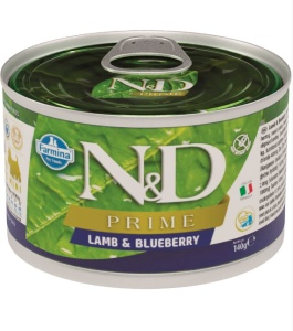 Farmina N&D Prime Lamb & Blueberry Adult Mini 140gr – Hrana umeda completa fara cereale pentru caini adulti de talie mica