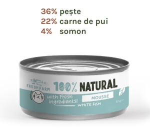 Fresh Farm Mousse pate with white fish - Hrana umeda completa pentru pisici adulte, 85 gr