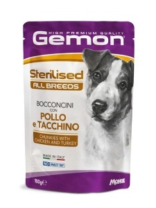 Gemon Pouches-Chunkies Sterilised Chicken&Turkey 100gr - Hrana umeda completa cu pui si curcan pentru caini adulti sterilizati de toate taliile