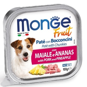 Monge Fruit Pate & Chunkies cu Porc si Ananas - Hrana Umeda pentru Caini Adulti 100g