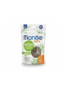 Monge Gift Filled&Crunchy Hairball Salmon&Catnip 60gr - Hrana complementara cu Somon si Iarba Pisicii destinata pisicilor adulte