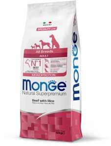 Monge Monoprotein Adult cu Vita si Orez – hrana uscata completa pentru caini adulti, 12 kg
