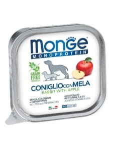 Monge Super Premium Monoprotein Fruits Pate Rabbit Apple 150gr - Hrana umeda completa cu iepure si mar pentru caini adulti