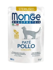 Monge Super Premium Pouches - Pate Sterilised Chicken 85g - Hrana umeda completa ti pateu cu pui pentru pisicile adulte sterilizate