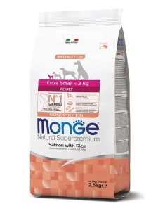 Monge Super Premium XS Salmon&Rice Adult 2.5kg - Hrana completa uscata cu somon pentru cainii adulti de talie foarte mica