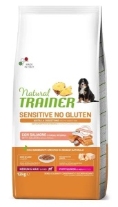 Natural Trainer Sensitive No Gluten Puppy & Junior – Hrana uscata fara gluten cu somon pentru catei de talie medie si mare (0-12 luni), 12 kg