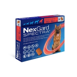 NexGard Spectra 30-60 kg - Pastile antiparazitare purici, capuse și viermi, 3 comprimate