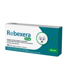 Robexera 20 mg - Antiinflamator pentru dureri articulare si post-operatorii la caini 30 Comprimate masticabile