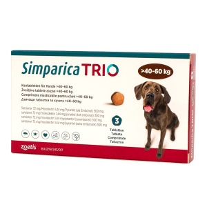 Simparica Trio 40-60 kg pentru caini – Pastila antiparazitara purici, capuse și viermi, 1 Comprimat