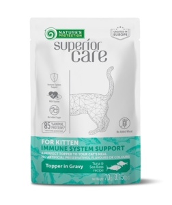 Superior Care Kitten Topper Pentru Sustinerea Sistemului Imunitar cu Ton si Biban - Hrana umeda complementara super premium pentru pisoi pentru intarirea sistemului imunitar, 70g