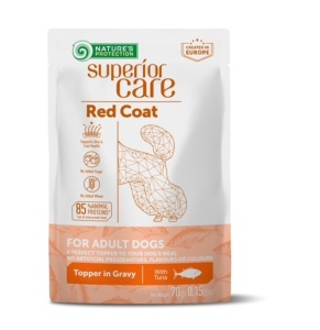 Superior Care Red Coat Topper Pentru Caini Adulti cu Ton in Sos - Hrana umeda complementara super premium pentru caini adulti cu blana rosie, 70g