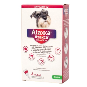Ataxxa spot-on 1250 mg/250 mg- Pipete antiparazitare externe pentru caini de talie medie (10-25 kg), 3 doze