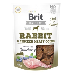 Brit Jerky Rabbit Meaty Coins - Recompense tip monede cu iepure pentru caini adulti, 80g