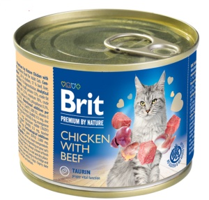 Brit Premium By Nature Cat Chicken with Beef - Hrana umeda pentru pisici adulte cu pui si vita, conserva 200 g