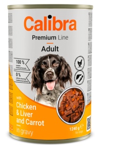 Calibra Dog Premium Can with Chicken & Liver - Hrana umeda cu pui si ficat pentru caini adulti, 1240 g