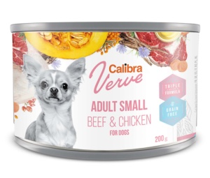 Calibra Dog Verve GF Adult Small Chicken & Beef - Hrana umeda fara cereale cu pui si vita pentru caini adulti de talie mica, 200 g