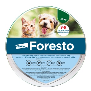Foresto Zgarda Antiparazitara S pentru Caini si Pisici sub 8 kg – Protectie impotriva puricilor si capuselor pana la 8 luni